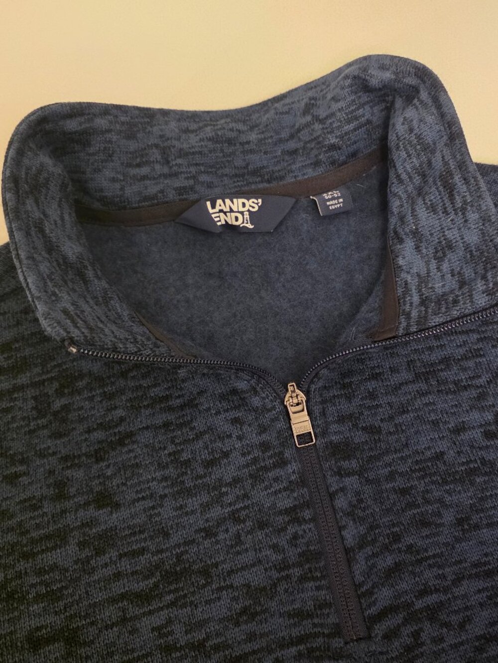 Lands End Mens 2XL 50-52 1/4 Zip Fleece Pullover Navy Blue Sweatshirt